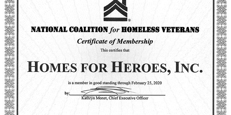National Coalition for Homeless Veterans certificate
